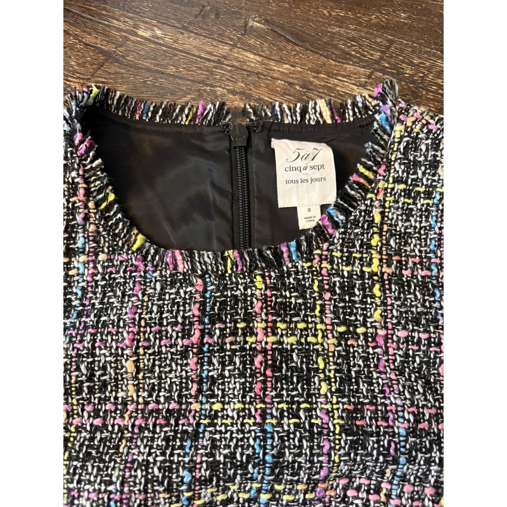 Cinq à Sept Rochelle Tweed Minidress Womens 8 Multicolor Belted Fringe - Picture 6 of 9